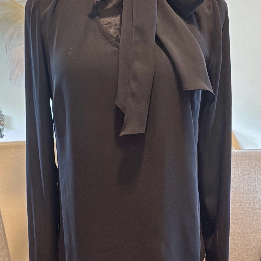 INC International Concepts Black Blouse with Bow Detail